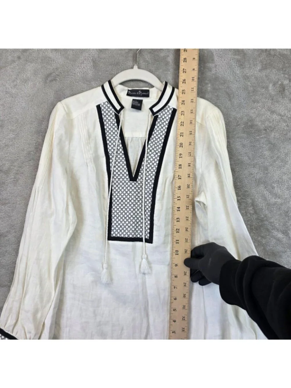 Mercer & Madison Blouse Womens S White 100% Linen Long Sleeve Embroidered Tunic